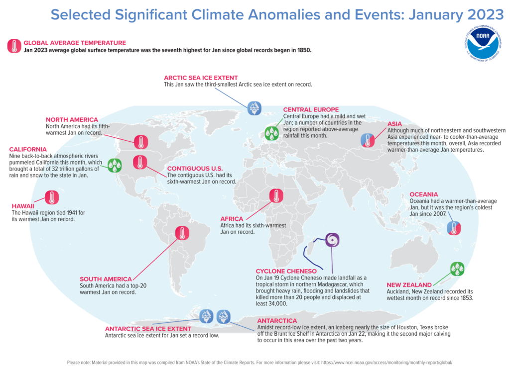 The climate change effects can be seen in the form of anomalies across the planet- these are some of the anomalies that were recorded in Jan ‘23.